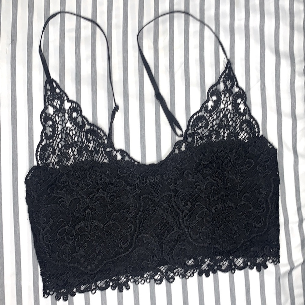 Black Lace Crop Top Zipper Back (Small)